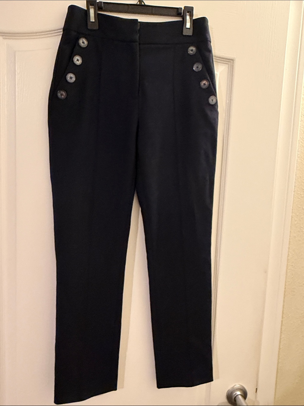 Veronica Beard Navy High-Rise Button Detail Trousers